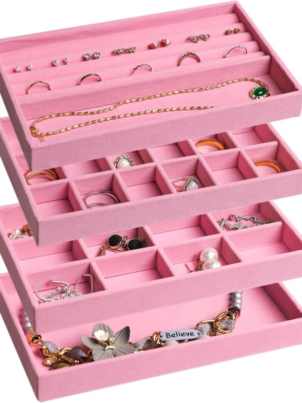 Jewelry Trays for Drawer,Set of 4 Jewelry Organizer and Storage